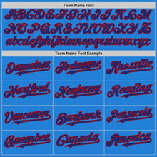 Load image into Gallery viewer, Custom Powder Blue Royal-Red Bomber Full-Snap Varsity Letterman Two Tone Hoodie Jacket