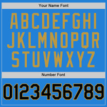 Load image into Gallery viewer, Custom Powder Blue Black-Old Gold Bomber Full-Snap Varsity Letterman Two Tone Hoodie Jacket