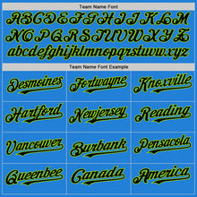 Load image into Gallery viewer, Custom Powder Blue Black-Neon Green Bomber Full-Snap Varsity Letterman Two Tone Hoodie Jacket