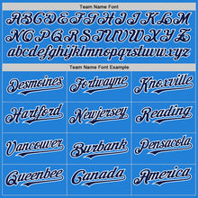 Load image into Gallery viewer, Custom Powder Blue Navy-White Bomber Full-Snap Varsity Letterman Two Tone Hoodie Jacket