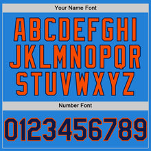 Load image into Gallery viewer, Custom Powder Blue Navy-Orange Bomber Full-Snap Varsity Letterman Two Tone Hoodie Jacket