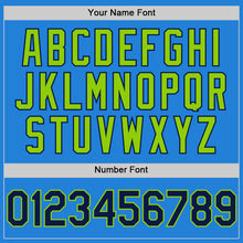 Load image into Gallery viewer, Custom Powder Blue Navy-Neon Green Bomber Full-Snap Varsity Letterman Two Tone Hoodie Jacket