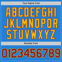 Load image into Gallery viewer, Custom Powder Blue Crimson-Gold Bomber Full-Snap Varsity Letterman Two Tone Hoodie Jacket