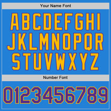 Load image into Gallery viewer, Custom Powder Blue Purple-Gold Bomber Full-Snap Varsity Letterman Two Tone Hoodie Jacket