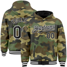 Load image into Gallery viewer, Custom Camo Black-White Bomber Full-Snap Varsity Letterman Salute To Service Hoodie Jacket