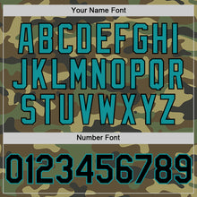 Load image into Gallery viewer, Custom Camo Black-Teal Bomber Full-Snap Varsity Letterman Salute To Service Hoodie Jacket