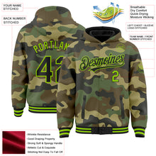 Load image into Gallery viewer, Custom Camo Black-Neon Green Bomber Full-Snap Varsity Letterman Salute To Service Hoodie Jacket