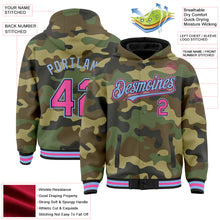 Load image into Gallery viewer, Custom Camo Pink Black-Light Blue Bomber Full-Snap Varsity Letterman Salute To Service Hoodie Jacket