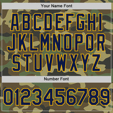 Load image into Gallery viewer, Custom Camo Navy-Gold Bomber Full-Snap Varsity Letterman Salute To Service Hoodie Jacket