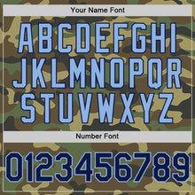 Load image into Gallery viewer, Custom Camo Navy-Light Blue Bomber Full-Snap Varsity Letterman Salute To Service Hoodie Jacket