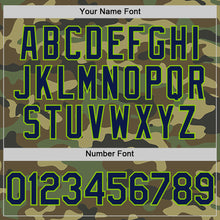 Load image into Gallery viewer, Custom Camo Navy-Neon Green Bomber Full-Snap Varsity Letterman Salute To Service Hoodie Jacket