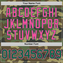 Load image into Gallery viewer, Custom Camo Kelly Green-Pink Bomber Full-Snap Varsity Letterman Salute To Service Hoodie Jacket