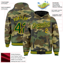 Load image into Gallery viewer, Custom Camo Green-Gold Bomber Full-Snap Varsity Letterman Salute To Service Hoodie Jacket