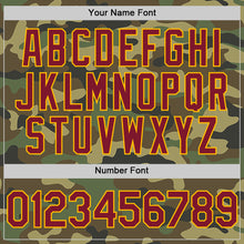 Load image into Gallery viewer, Custom Camo Crimson-Gold Bomber Full-Snap Varsity Letterman Salute To Service Hoodie Jacket