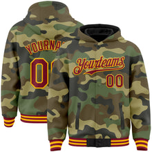 Load image into Gallery viewer, Custom Camo Crimson-Gold Bomber Full-Snap Varsity Letterman Salute To Service Hoodie Jacket