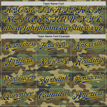 Load image into Gallery viewer, Custom Camo Royal-Yellow Bomber Full-Snap Varsity Letterman Salute To Service Hoodie Jacket
