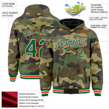 Load image into Gallery viewer, Custom Camo Kelly Green-Orange Bomber Full-Snap Varsity Letterman Salute To Service Hoodie Jacket