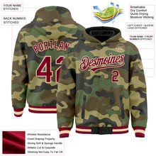 Load image into Gallery viewer, Custom Camo Maroon-Cream Bomber Full-Snap Varsity Letterman Salute To Service Hoodie Jacket