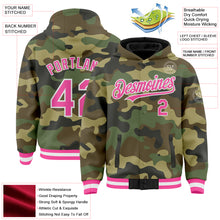 Load image into Gallery viewer, Custom Camo Pink-White Bomber Full-Snap Varsity Letterman Salute To Service Hoodie Jacket