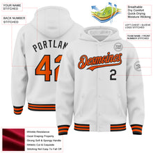 Load image into Gallery viewer, Custom White Orange-Black Bomber Full-Snap Varsity Letterman Hoodie Jacket