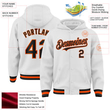 Load image into Gallery viewer, Custom White Black-Orange Bomber Full-Snap Varsity Letterman Hoodie Jacket