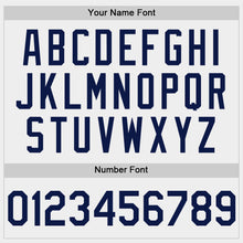 Load image into Gallery viewer, Custom White Navy Bomber Full-Snap Varsity Letterman Hoodie Jacket