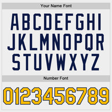 Load image into Gallery viewer, Custom White Gold-Navy Bomber Full-Snap Varsity Letterman Hoodie Jacket