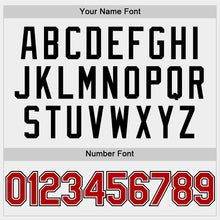 Load image into Gallery viewer, Custom White Red-Black Bomber Full-Snap Varsity Letterman Hoodie Jacket