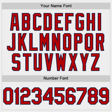 Load image into Gallery viewer, Custom White Red-Navy Bomber Full-Snap Varsity Letterman Hoodie Jacket