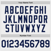 Load image into Gallery viewer, Custom White Navy-Gray Bomber Full-Snap Varsity Letterman Hoodie Jacket