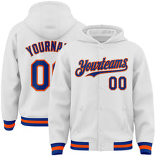 Load image into Gallery viewer, Custom White Royal-Orange Bomber Full-Snap Varsity Letterman Hoodie Jacket