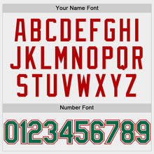 Load image into Gallery viewer, Custom White Kelly Green-Red Bomber Full-Snap Varsity Letterman Hoodie Jacket