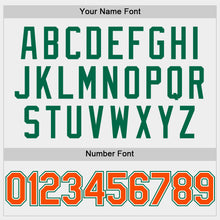 Load image into Gallery viewer, Custom White Orange-Kelly Green Bomber Full-Snap Varsity Letterman Hoodie Jacket