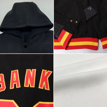Load image into Gallery viewer, Custom White Red-Gold Bomber Full-Snap Varsity Letterman Hoodie Jacket