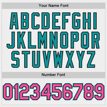 Load image into Gallery viewer, Custom White Pink Black-Teal Bomber Full-Snap Varsity Letterman Two Tone Hoodie Jacket