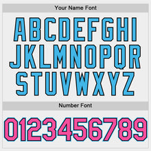 Load image into Gallery viewer, Custom White Pink Black-Sky Blue Bomber Full-Snap Varsity Letterman Two Tone Hoodie Jacket