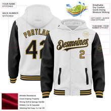 Load image into Gallery viewer, Custom White Black-Old Gold Bomber Full-Snap Varsity Letterman Two Tone Hoodie Jacket