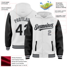 Load image into Gallery viewer, Custom White Black-Gray Bomber Full-Snap Varsity Letterman Two Tone Hoodie Jacket