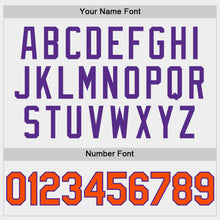 Load image into Gallery viewer, Custom White Orange-Purple Bomber Full-Snap Varsity Letterman Two Tone Hoodie Jacket