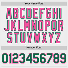 Load image into Gallery viewer, Custom White Kelly Green-Pink Bomber Full-Snap Varsity Letterman Two Tone Hoodie Jacket