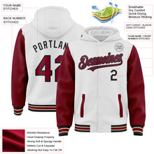 Load image into Gallery viewer, Custom White Crimson Black-City Cream Bomber Full-Snap Varsity Letterman Two Tone Hoodie Jacket