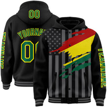 Load image into Gallery viewer, Custom Black Kelly Green Light Yellow-Gray Bolivia Bolivian Flag 3D Bomber Full-Snap Varsity Letterman Hoodie Jacket