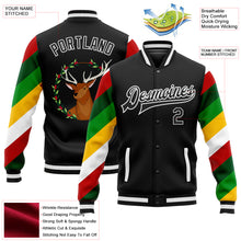 Load image into Gallery viewer, Custom Black White Christmas 3D Bomber Full-Snap Varsity Letterman Jacket