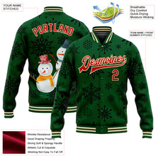 Load image into Gallery viewer, Custom Green Red-Cream Christmas 3D Bomber Full-Snap Varsity Letterman Jacket