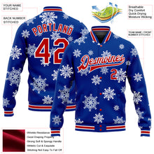 Load image into Gallery viewer, Custom Royal Red-White Christmas 3D Bomber Full-Snap Varsity Letterman Jacket