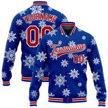 Load image into Gallery viewer, Custom Royal Red-White Christmas 3D Bomber Full-Snap Varsity Letterman Jacket