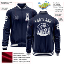 Load image into Gallery viewer, Custom Navy White Bomber Varsity Letterman Zipper Jacket