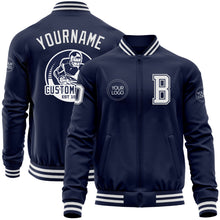 Load image into Gallery viewer, Custom Navy White Bomber Varsity Letterman Zipper Jacket