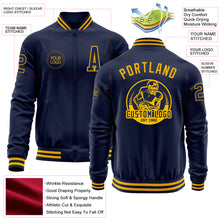 Load image into Gallery viewer, Custom Navy Gold Bomber Varsity Letterman Zipper Jacket