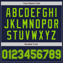 Load image into Gallery viewer, Custom Navy Neon Green Bomber Varsity Letterman Zipper Jacket